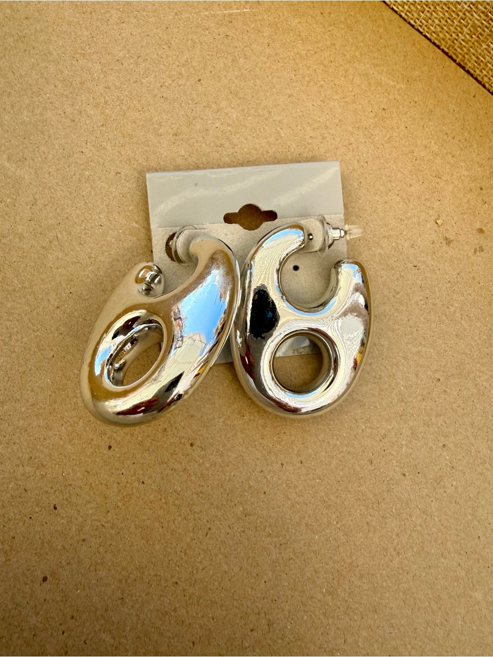 Modern Abstract Silver Hoop Drop Earrings